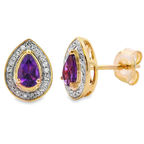 .47ct Amethyst Diamond Stud Earrings 10KT Yellow Gold Bids.com