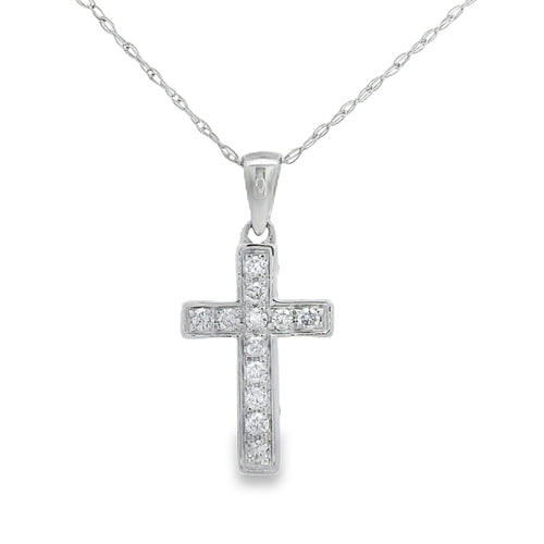 .12ct Diamond Cross Religious Pendant 14KT White Gold Bids.com