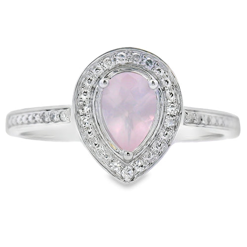 .44ct Rose Quartz Diamond Ring 10KT White Gold Bids.com