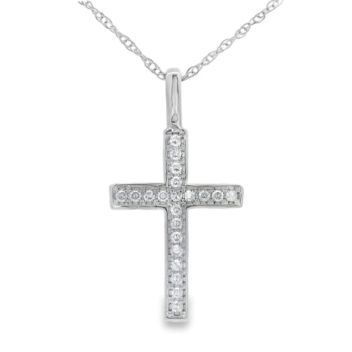 .07ct Diamond Cross Religious Pendant 10KT White Gold Bids.com