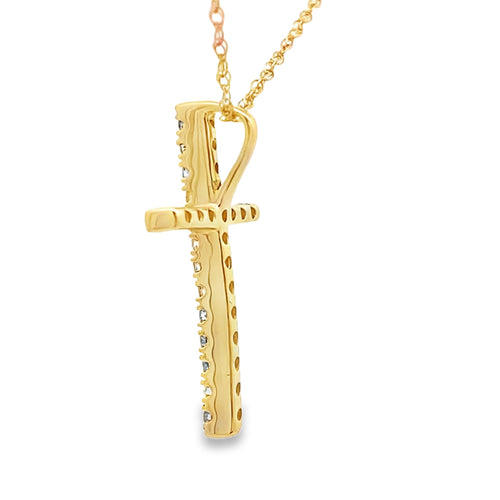 .13ct Diamond Cross Religious Pendant 14KT Yellow Gold Bids.com
