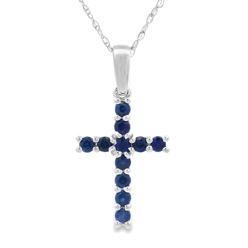 .29ct Sapphire Cross Religious Pendant 14KT White Gold Bids.com