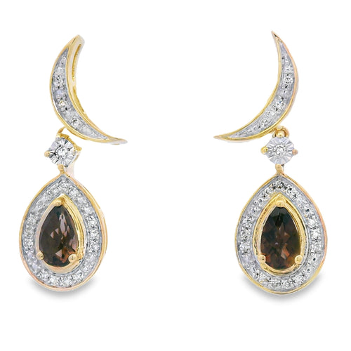 .47ct Quartz Diamond Dangle Earrings 10KT Yellow Gold Bids.com