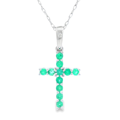 .20ct Emerald Cross Religious Pendant 14KT White Gold Bids.com