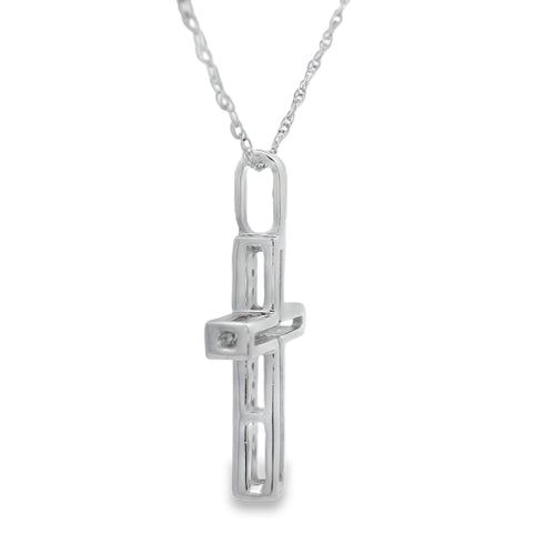 .08ct Diamond Cross Religious Pendant 14KT White Gold Bids.com