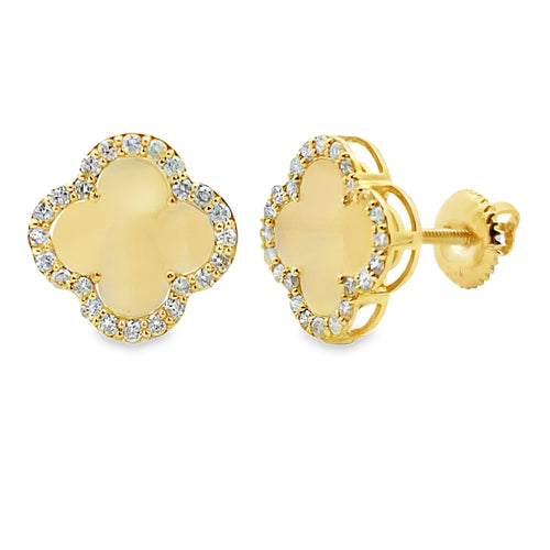 .40ct Mother of Pearl Diamond Earrings 14KT Yellow Gold Bids.com