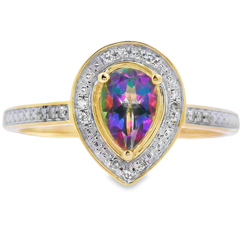 .50ct Mystic Fire Topaz Diamond Ring 10KT Yellow Gold Bids.com