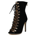 Italian Early Autumn Suede Lace Up Peep Toe Boots