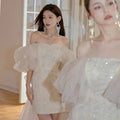 Ivory Lace Cinched Waist Miniskirt Fairy Dress