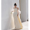Ivory Satin Outdoor Travel Shooting Light Yarn Gown