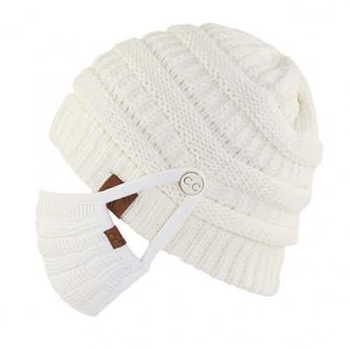 Knit Beanie with Matching Hook-On Mask DailySale