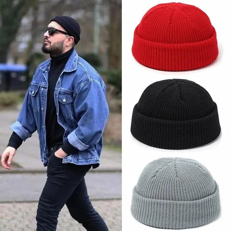 Knitted Hats For Women Men Beanie Hat Winter Stylish  Baggy Melon Cap Fisherman Beanies Hats For Men For Winter Unisex Solid Color Knitted Beanie Hat Warm Brimless Cuff  Sailor Cap Stevvex