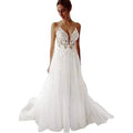 Lace Strap Backless V Neck Wedding Dress
