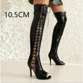 Lace Up Peep Toe Patent Leather Female Over the Knee Boots