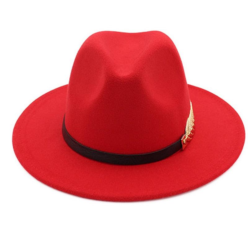 Ladies Luxury Red Fedora Warm Hat Classic Women Fedora Hat Wide Brim Hat Retro Soft Top Hat Vintage Cap Women Fedora Hats With Belt Buckle Stevvex