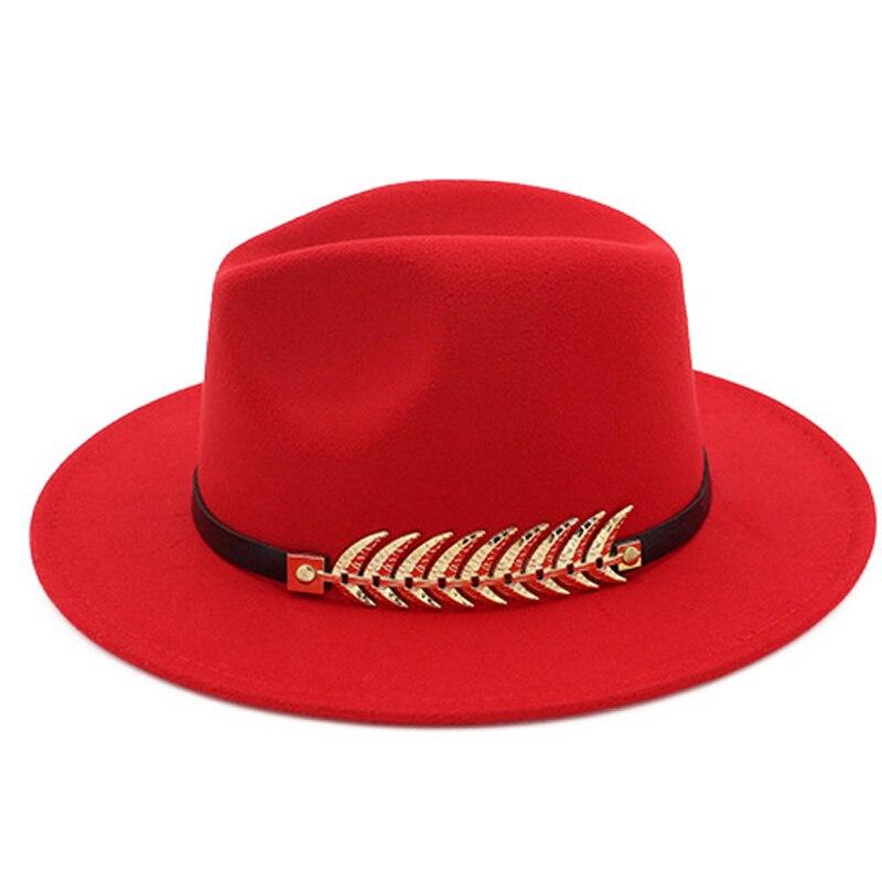 Ladies Luxury Red Fedora Warm Hat Classic Women Fedora Hat Wide Brim Hat Retro Soft Top Hat Vintage Cap Women Fedora Hats With Belt Buckle Stevvex