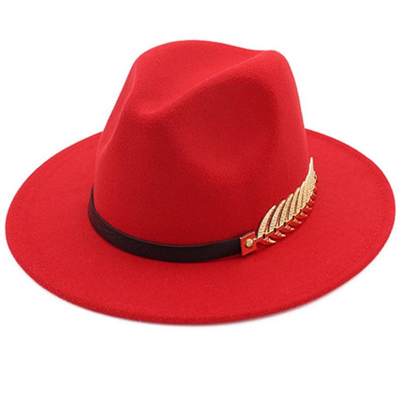 Ladies Luxury Red Fedora Warm Hat Classic Women Fedora Hat Wide Brim Hat Retro Soft Top Hat Vintage Cap Women Fedora Hats With Belt Buckle Stevvex