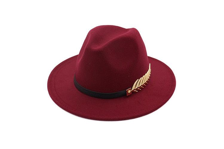 Ladies Luxury Red Fedora Warm Hat Classic Women Fedora Hat Wide Brim Hat Retro Soft Top Hat Vintage Cap Women Fedora Hats With Belt Buckle Stevvex