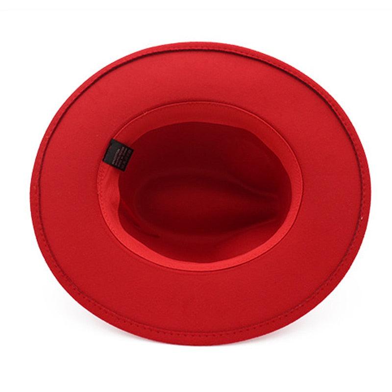 Ladies Luxury Red Fedora Warm Hat Classic Women Fedora Hat Wide Brim Hat Retro Soft Top Hat Vintage Cap Women Fedora Hats With Belt Buckle Stevvex