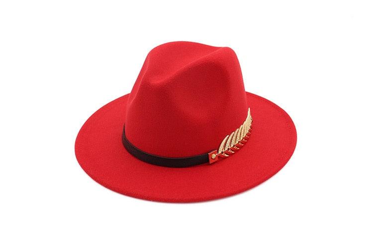 Ladies Luxury Red Fedora Warm Hat Classic Women Fedora Hat Wide Brim Hat Retro Soft Top Hat Vintage Cap Women Fedora Hats With Belt Buckle Stevvex