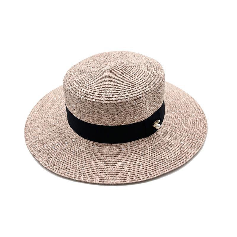 Ladies Sun Boater Classic Flat Hats Straw Hat Wide Brim Boater Hat Summer Straw Hat Beautiful Accessories For Women Retro Female Flat Cap Foldable Packable Beach Hat for Summer 55-58cm Stevvex