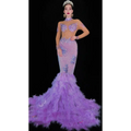 Lavender Diamond Feather Mesh Wrap Hip Dress