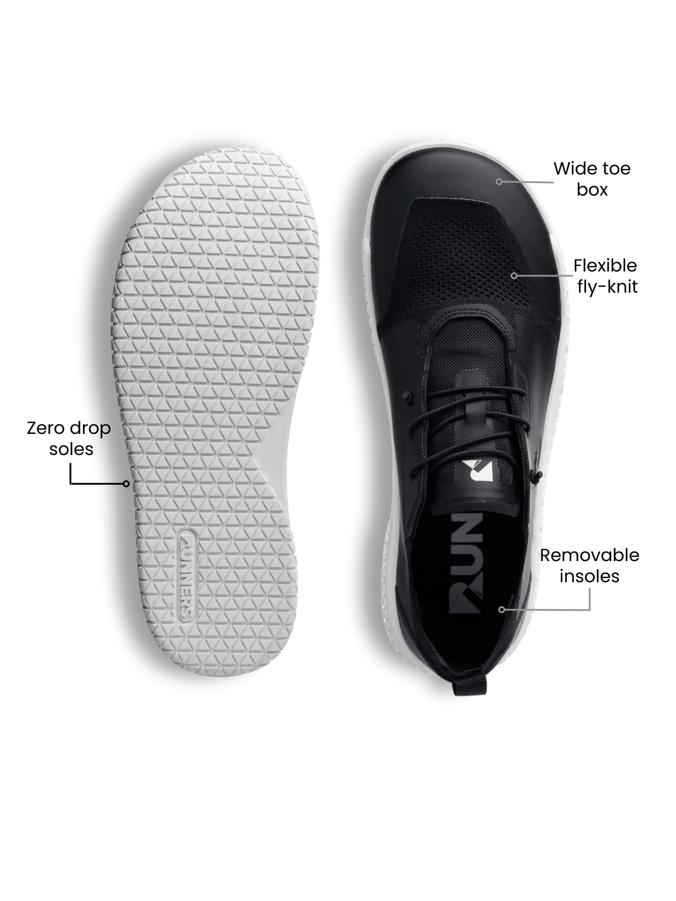 Barefoot Training Shoes Zero Drop - Black | Wide Toe Box Minimalist Trainer Runner's Athletics