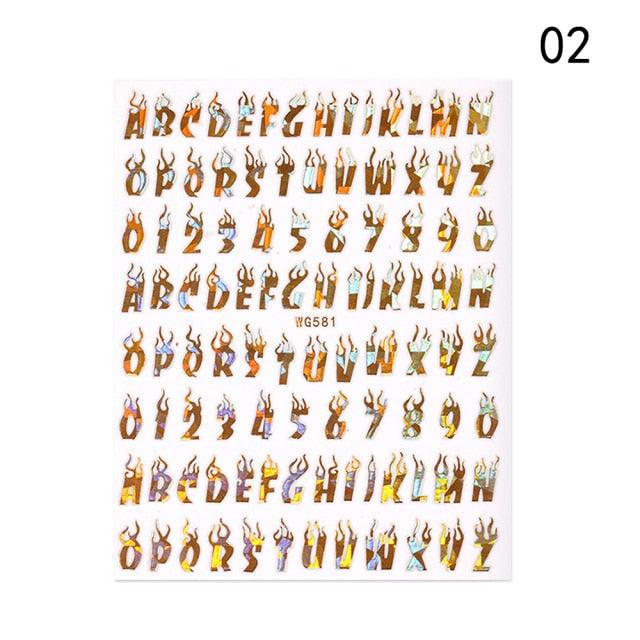 Letter 3D Decals Nail Art Stickers English Old Font Black Number Tattoo Nails Design Water Sliders Manicure Decoration 3D Nail Supplies Holographic Old English Character Nail Self-Adhesive Sticker English Font Design Manicure Decorations Accessories