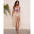 Long Fringed Panel Beach Blouse Crochet Dress