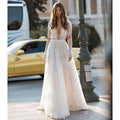 Long Sleeve Wedding Dress Lace V Neck Gown