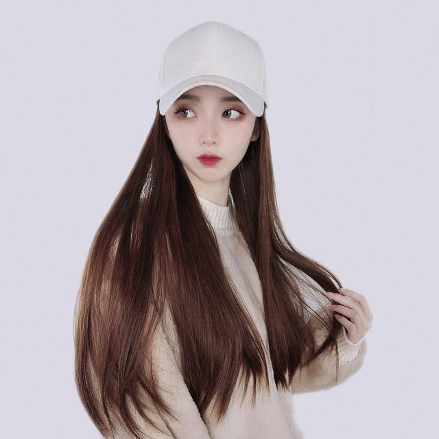 Long Straight Synthetic Baseball Cap Hair Wig Natural Black Brown Hat Wigs Natural Seamless Hair Extensions Wigs For Black Women Cosplay Wigs For Women Stevvex
