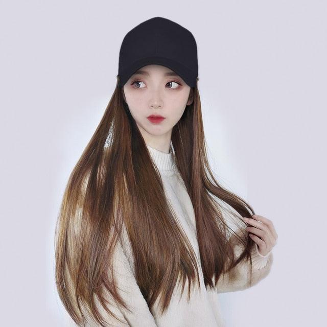 Long Straight Synthetic Baseball Cap Hair Wig Natural Black Brown Hat Wigs Natural Seamless Hair Extensions Wigs For Black Women Cosplay Wigs For Women Stevvex