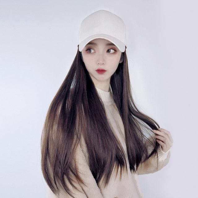 Long Straight Synthetic Baseball Cap Hair Wig Natural Black Brown Hat Wigs Natural Seamless Hair Extensions Wigs For Black Women Cosplay Wigs For Women Stevvex