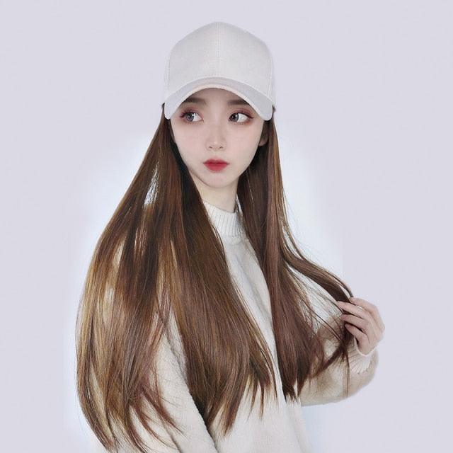 Long Straight Synthetic Baseball Cap Hair Wig Natural Black Brown Hat Wigs Natural Seamless Hair Extensions Wigs For Black Women Cosplay Wigs For Women Stevvex
