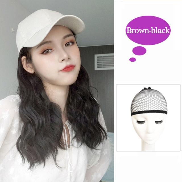 Long Synthetic Baseball Cap Hair Wig Natural Black Cap Hair Extensions Natural Corn Whisker wig Wave Wigs Hat Wig Adjustable Wigs For Black Women Cosplay Wigs For Women Stevvex