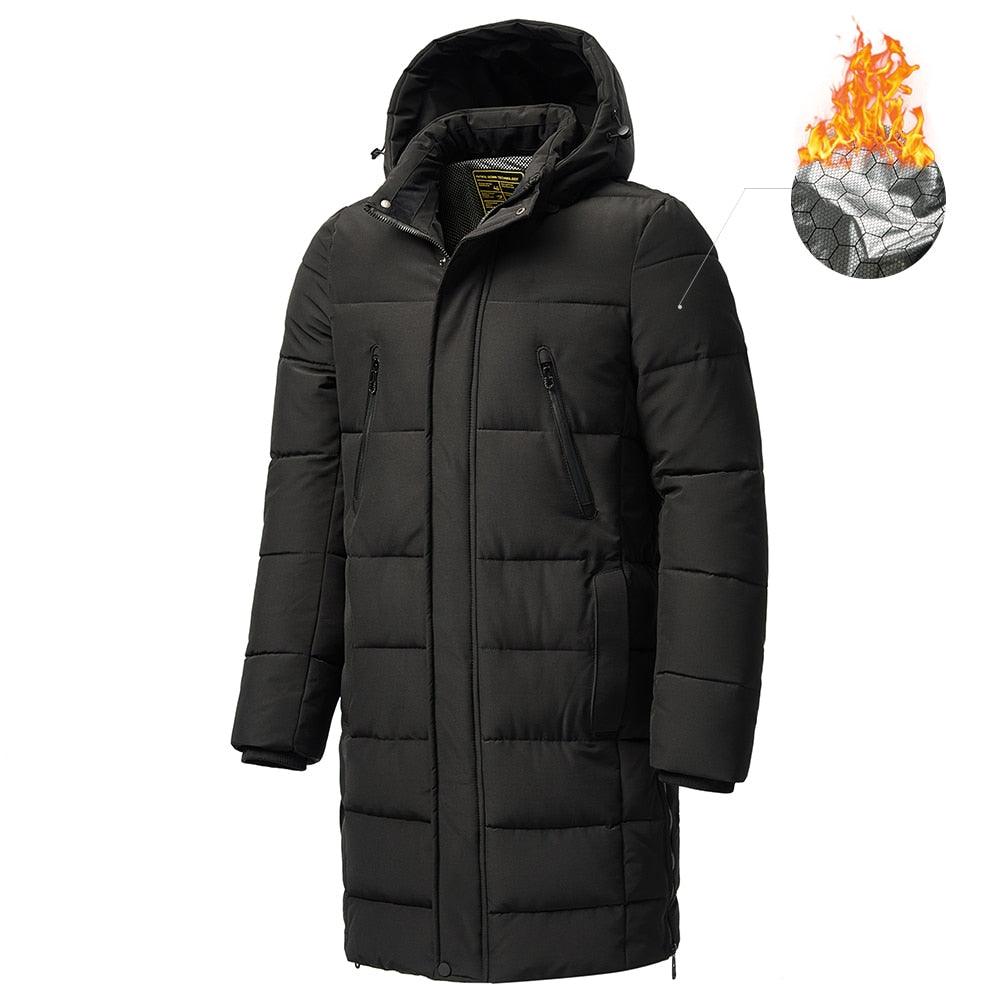 Long Winter Warm Thick Hooded Jacket Coat Windproof Thicken Hooded Coat Comfortable Jacket Men Autumn Outdoor Fashion Classic Windproof Multiple Pockets Men Light Jacket Coat Stevvex