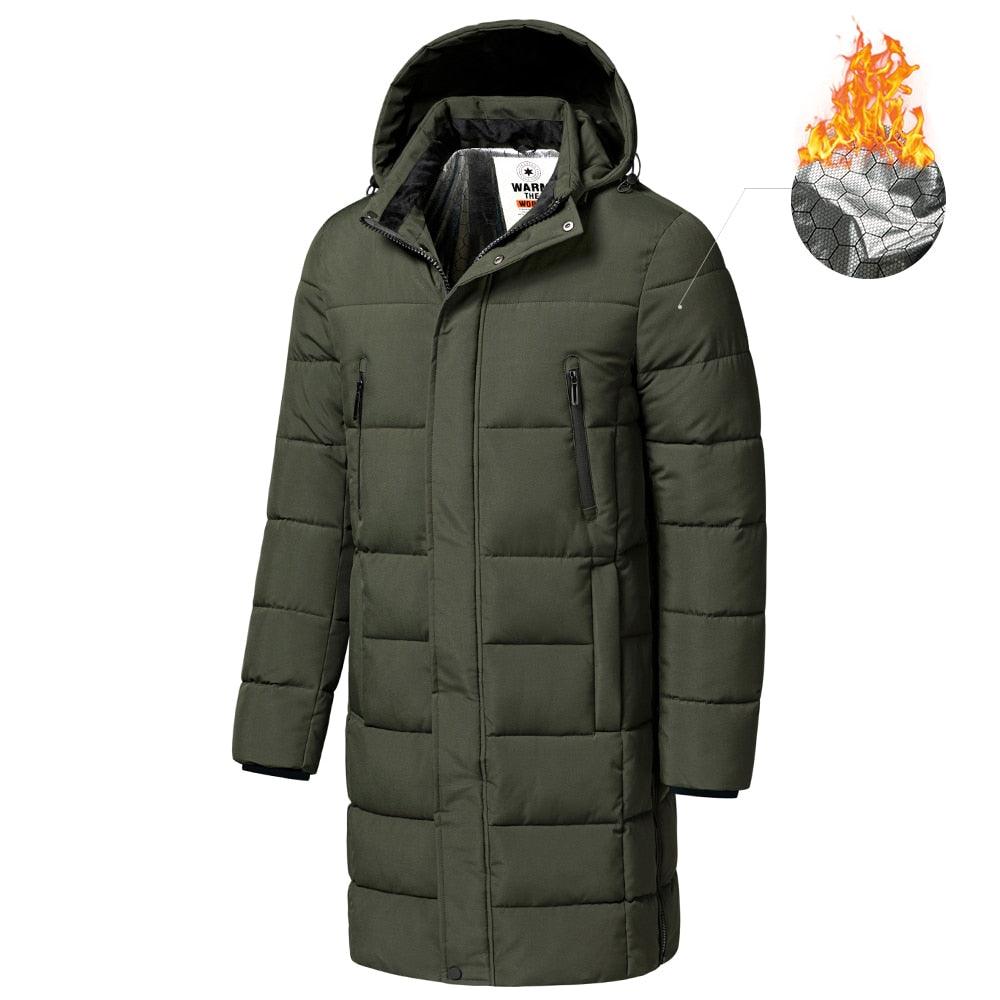 Long Winter Warm Thick Hooded Jacket Coat Windproof Thicken Hooded Coat Comfortable Jacket Men Autumn Outdoor Fashion Classic Windproof Multiple Pockets Men Light Jacket Coat Stevvex
