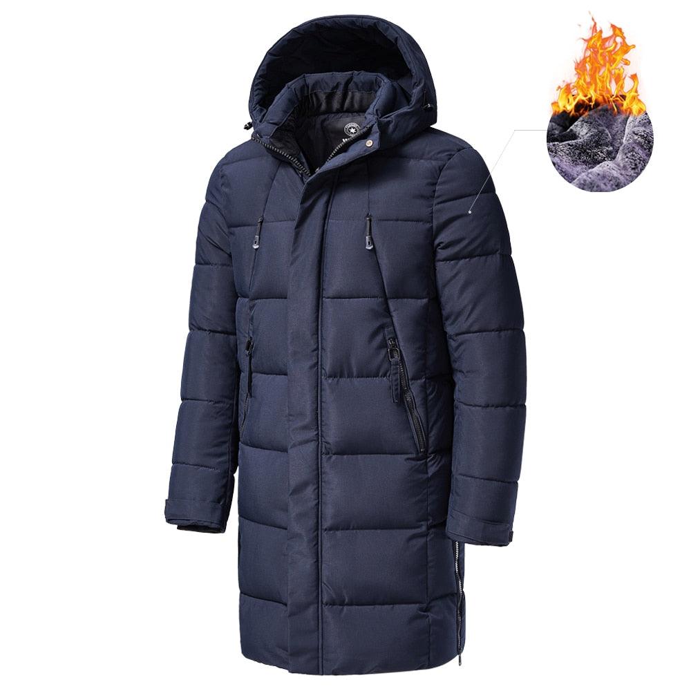 Long Winter Warm Thick Hooded Jacket Coat Windproof Thicken Hooded Coat Comfortable Jacket Men Autumn Outdoor Fashion Classic Windproof Multiple Pockets Men Light Jacket Coat Stevvex