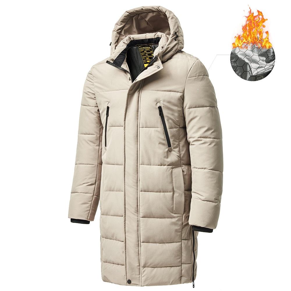 Long Winter Warm Thick Hooded Jacket Coat Windproof Thicken Hooded Coat Comfortable Jacket Men Autumn Outdoor Fashion Classic Windproof Multiple Pockets Men Light Jacket Coat Stevvex