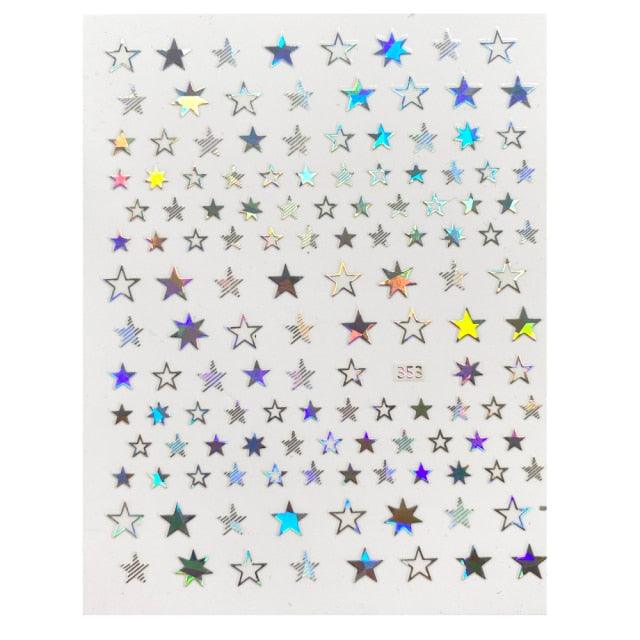 Lovely Stars Geometry 3D Nails Art Sticker Gold Silver Rose gold Ornaments self-Adhesive Sliders Manicure Accessories Decoration for Women Girls Art Stickers Decal Decoration Metallic Curve Strip Line Nail