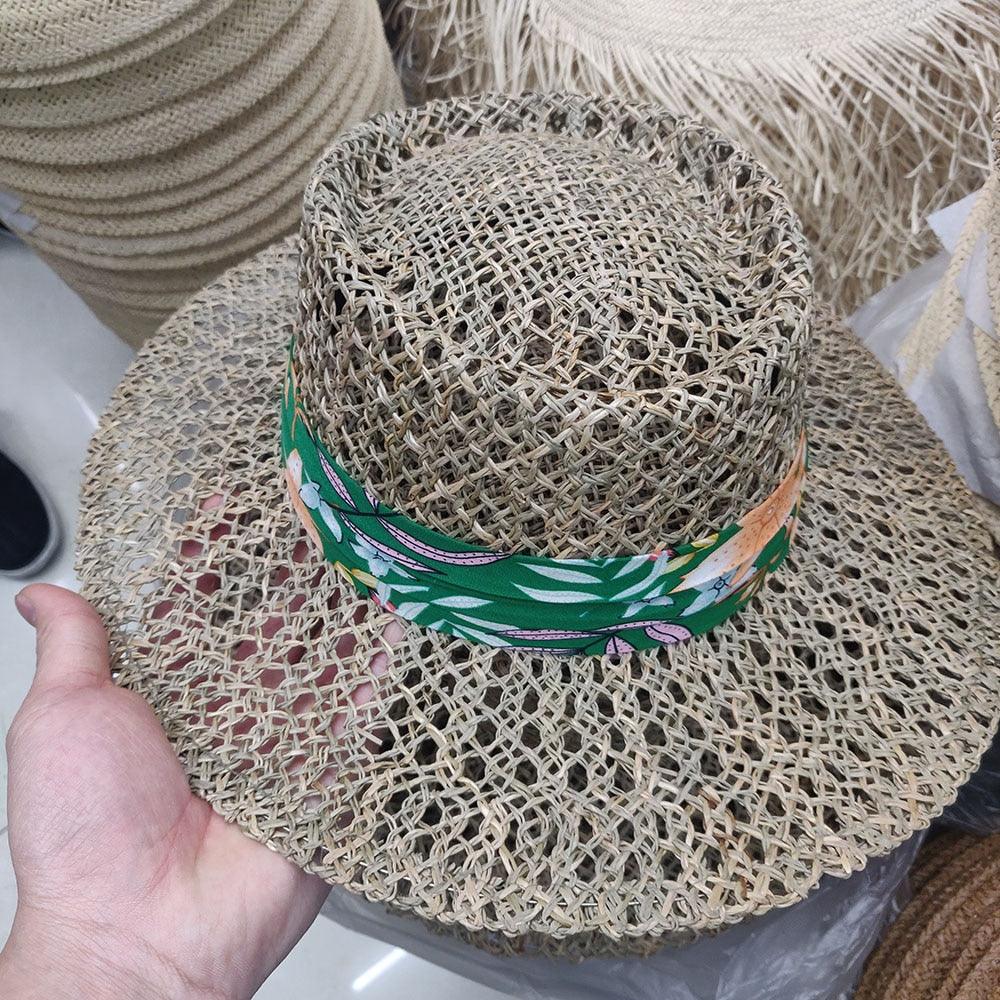 Luxurious New Handmade Straw Beach Hat For Women Summer Hat Luxury Cap Fashion Straw Hat Flat Sun Protection Hats Beautiful Unique Design 55-60cm Stevvex