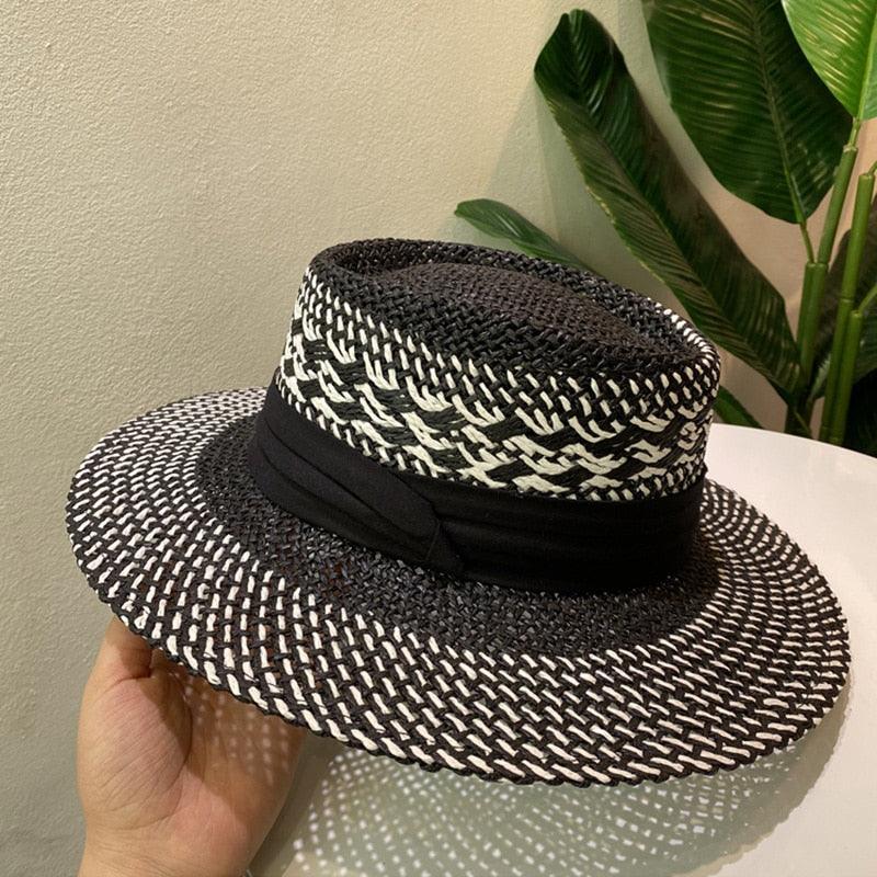 Luxurious New Handmade Straw Beach Hat For Women Summer Hat Luxury Cap Fashion Straw Hat Flat Sun Protection Hats Beautiful Unique Design 55-60cm Stevvex
