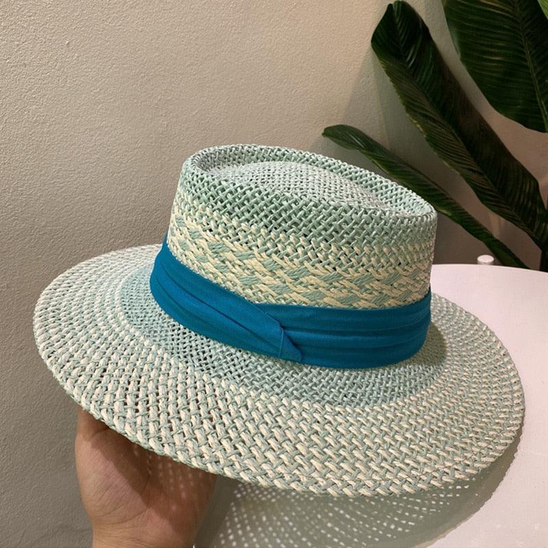 Luxurious New Handmade Straw Beach Hat For Women Summer Hat Luxury Cap Fashion Straw Hat Flat Sun Protection Hats Beautiful Unique Design 55-60cm Stevvex