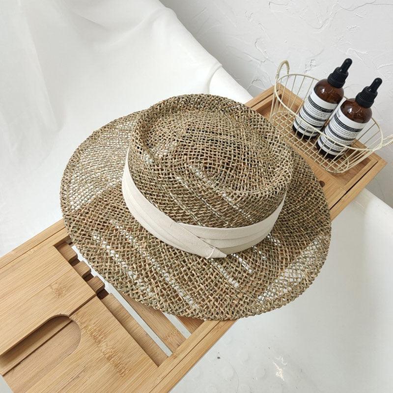 Luxurious New Handmade Straw Beach Hat For Women Summer Hat Luxury Cap Fashion Straw Hat Flat Sun Protection Hats Beautiful Unique Design 55-60cm Stevvex