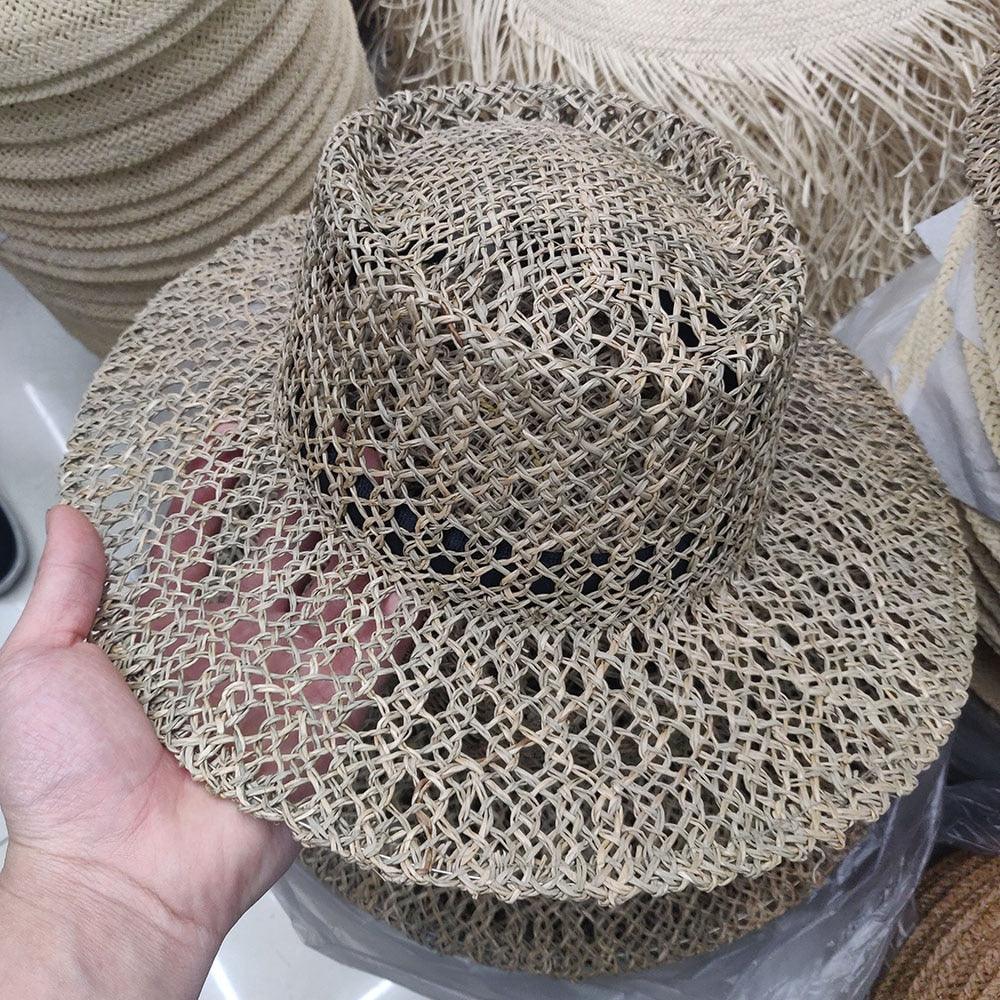 Luxurious New Handmade Straw Beach Hat For Women Summer Hat Luxury Cap Fashion Straw Hat Flat Sun Protection Hats Beautiful Unique Design 55-60cm Stevvex