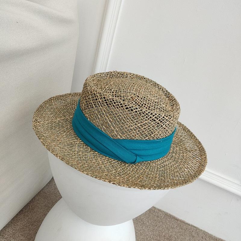 Luxurious New Handmade Straw Beach Hat For Women Summer Hat Luxury Cap Fashion Straw Hat Flat Sun Protection Hats Beautiful Unique Design 55-60cm Stevvex