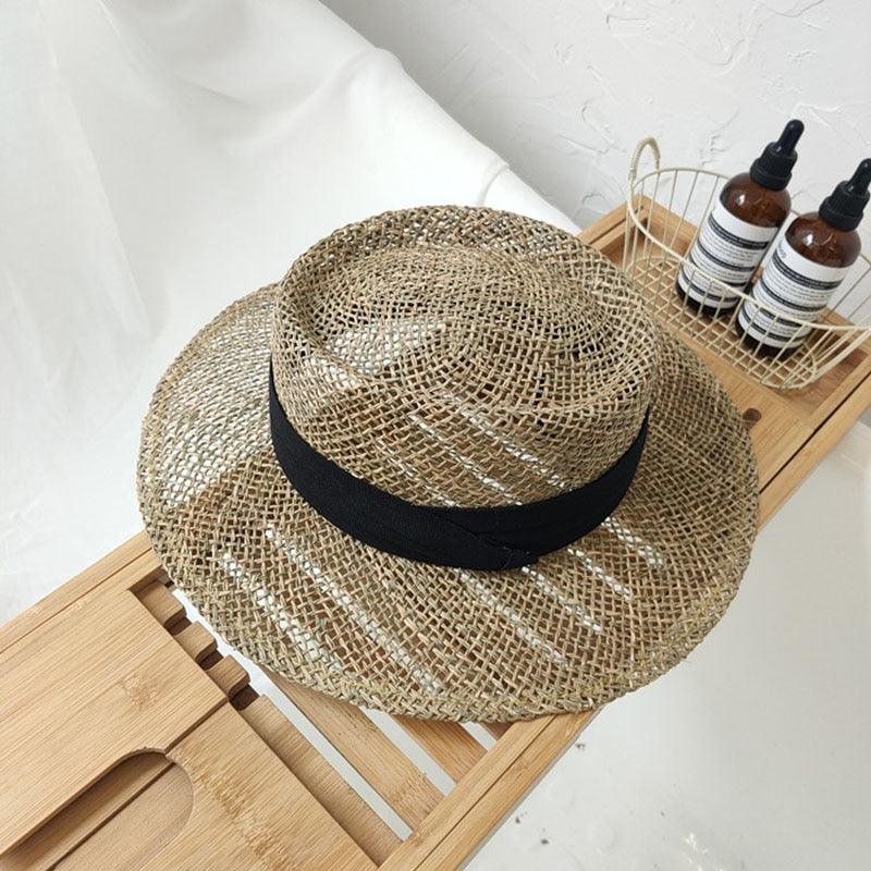 Luxurious New Handmade Straw Beach Hat For Women Summer Hat Luxury Cap Fashion Straw Hat Flat Sun Protection Hats Beautiful Unique Design 55-60cm Stevvex