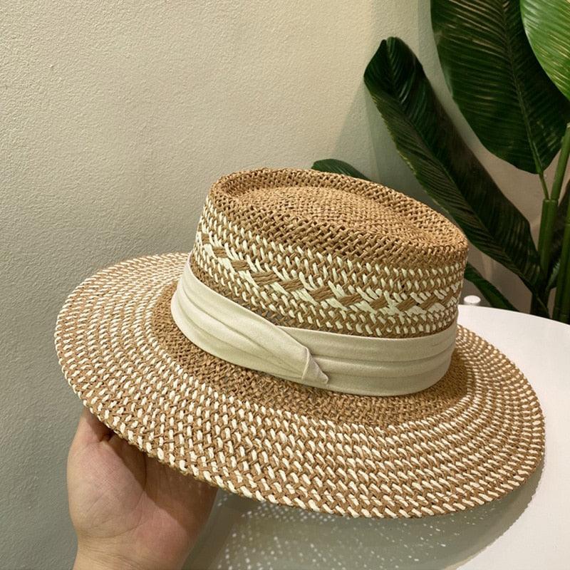 Luxurious New Handmade Straw Beach Hat For Women Summer Hat Luxury Cap Fashion Straw Hat Flat Sun Protection Hats Beautiful Unique Design 55-60cm Stevvex
