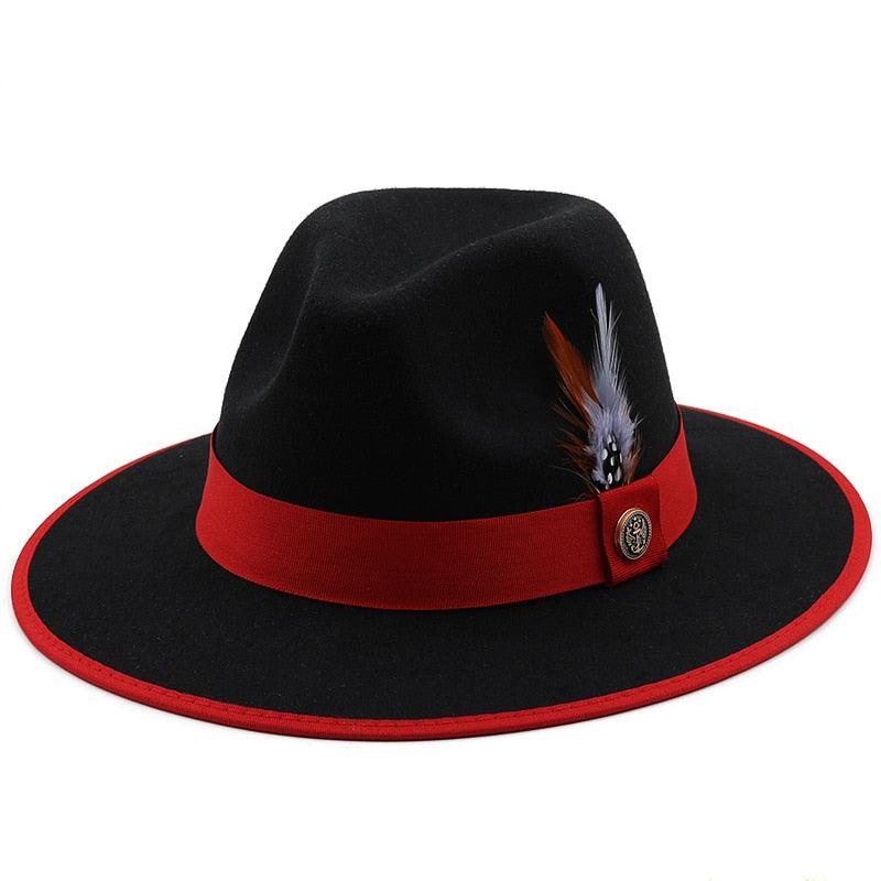 Luxurious Unique Couple Hats Wide Brim Fedora Hat Winter Autumn Trendy Fedora Hat  Women Black Red Wedding Hat With Feather Belts For Hats Men Beautiful Gentleman Elegant Classical Hat Stevvex