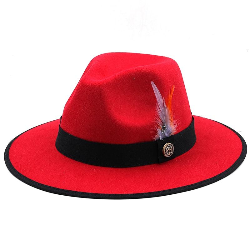 Luxurious Unique Couple Hats Wide Brim Fedora Hat Winter Autumn Trendy Fedora Hat  Women Black Red Wedding Hat With Feather Belts For Hats Men Beautiful Gentleman Elegant Classical Hat Stevvex